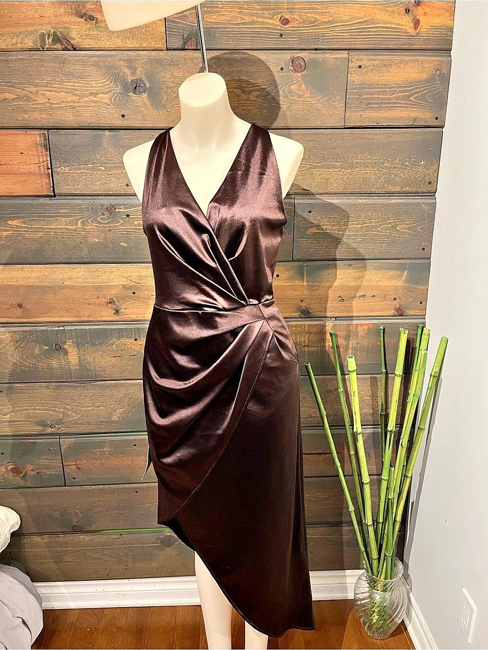 Le Château Satin Wrap Front Midi Dress Size Medium NWT